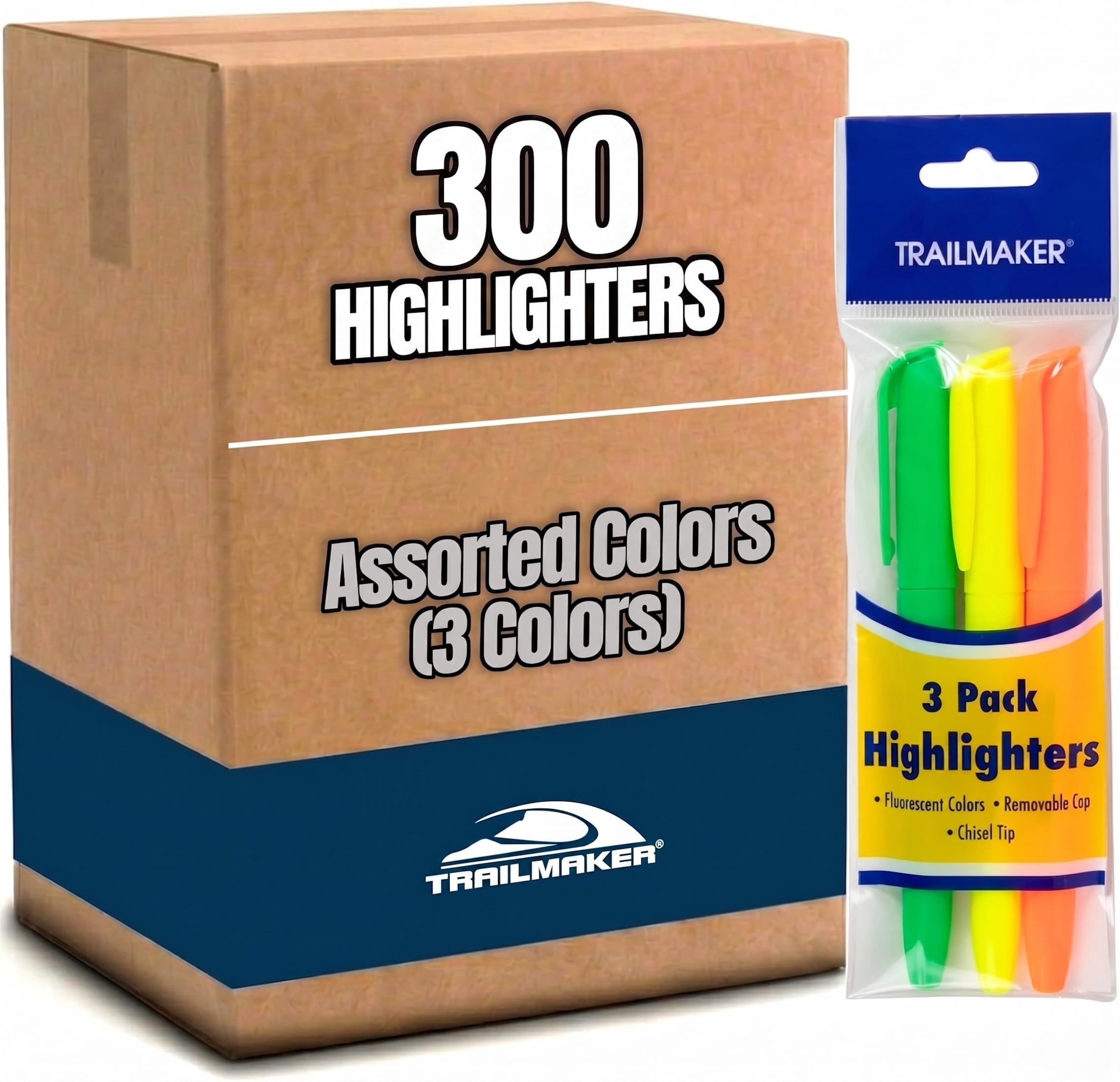 100 Pack of Bulk Wholesale Highlighters Containing 3 Highlighters Per Pack for Studying, Notetaking, Students, Teachers and Classrooms in Yellow, Orange & Green - 300 Count of Highlighters