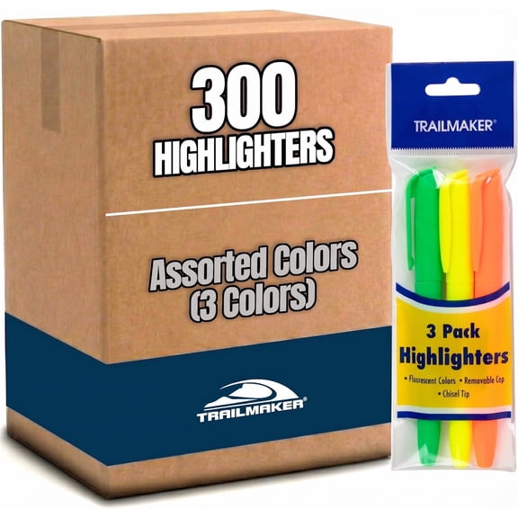 100 Pack of Bulk Wholesale Highlighters Containing 3 Highlighters Per Pack for Studying, Notetaking, Students, Teachers and Classrooms in Yellow, Orange & Green - 300 Count of Highlighters