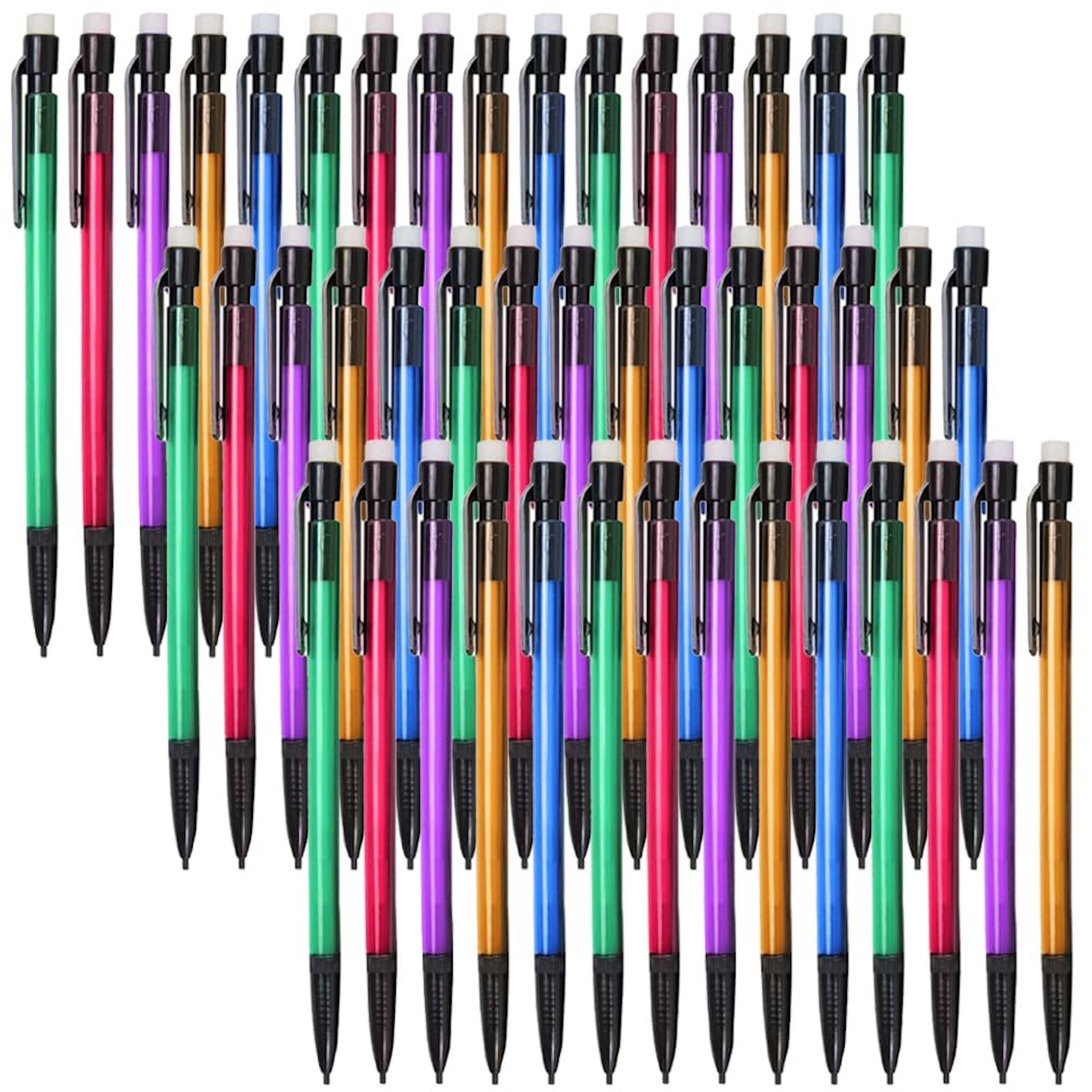 100 Pack of Bulk Wholesale Mechanical Pencils with Eraser Tops Containing 5 Mechanical Pencils Per Pack for Students and Classrooms in Red, Blue, Green, Gold and Purple – 500 Mechanical Pencils