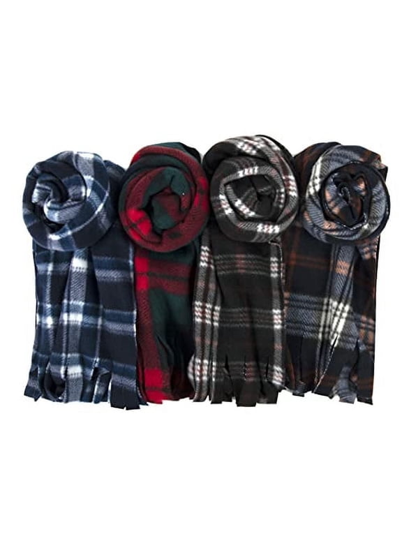 100 Pack of Bulk Wholesale Mens Womens and Teens Lightweight Fleece Pashmina Scarves for Fall, Winter, Snow, Homeless and Charity Donation in Black, Brown, Red & Green and Blue Plaid
