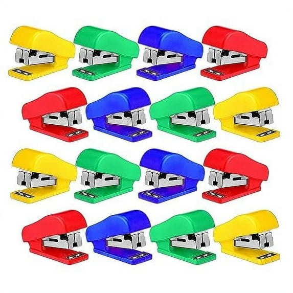 100 Pack of Bulk Wholesale Mini Staplers in Multiple Colors Offices - 100 Count Mini Staplers in Assortment of Red, Blue, Green, Yellow