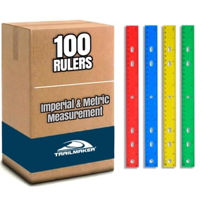 Trailmaker (100 Pack) Bulk Wholesale Plastic 12"L Metric Rulers in Red, Yellow, Blue and Green - 100 Count of Plastic 12"L Metric Rulers