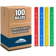 Trailmaker 100 Pack Bulk Wholesale Plastic 12L Metric Rulers in Red, Yellow, Blue and Green - 100 Count of Plastic 12L Metric Rulers