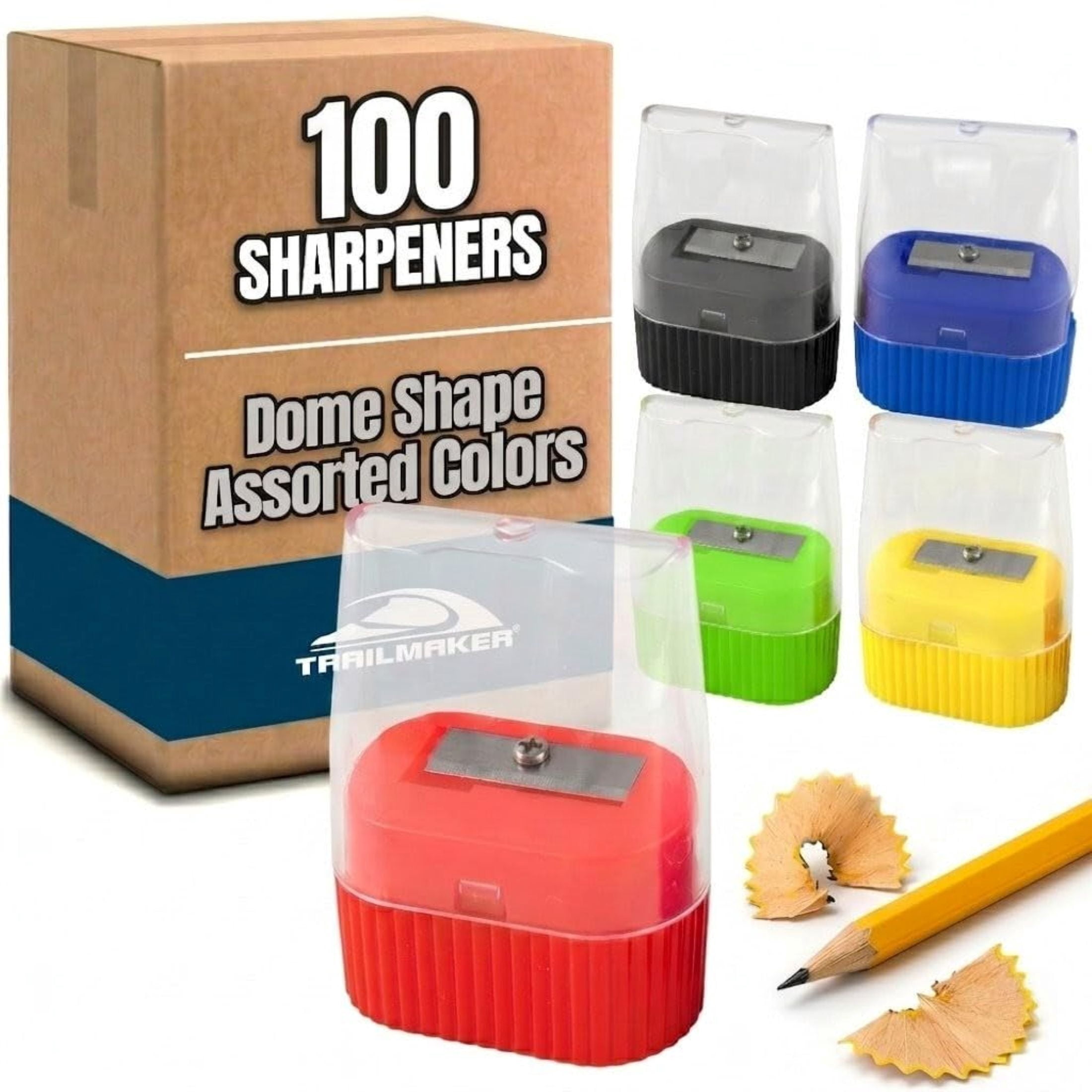 100 pack Single Hole Plastic Manual Handheld Pencil Sharpeners in Assorted Colors