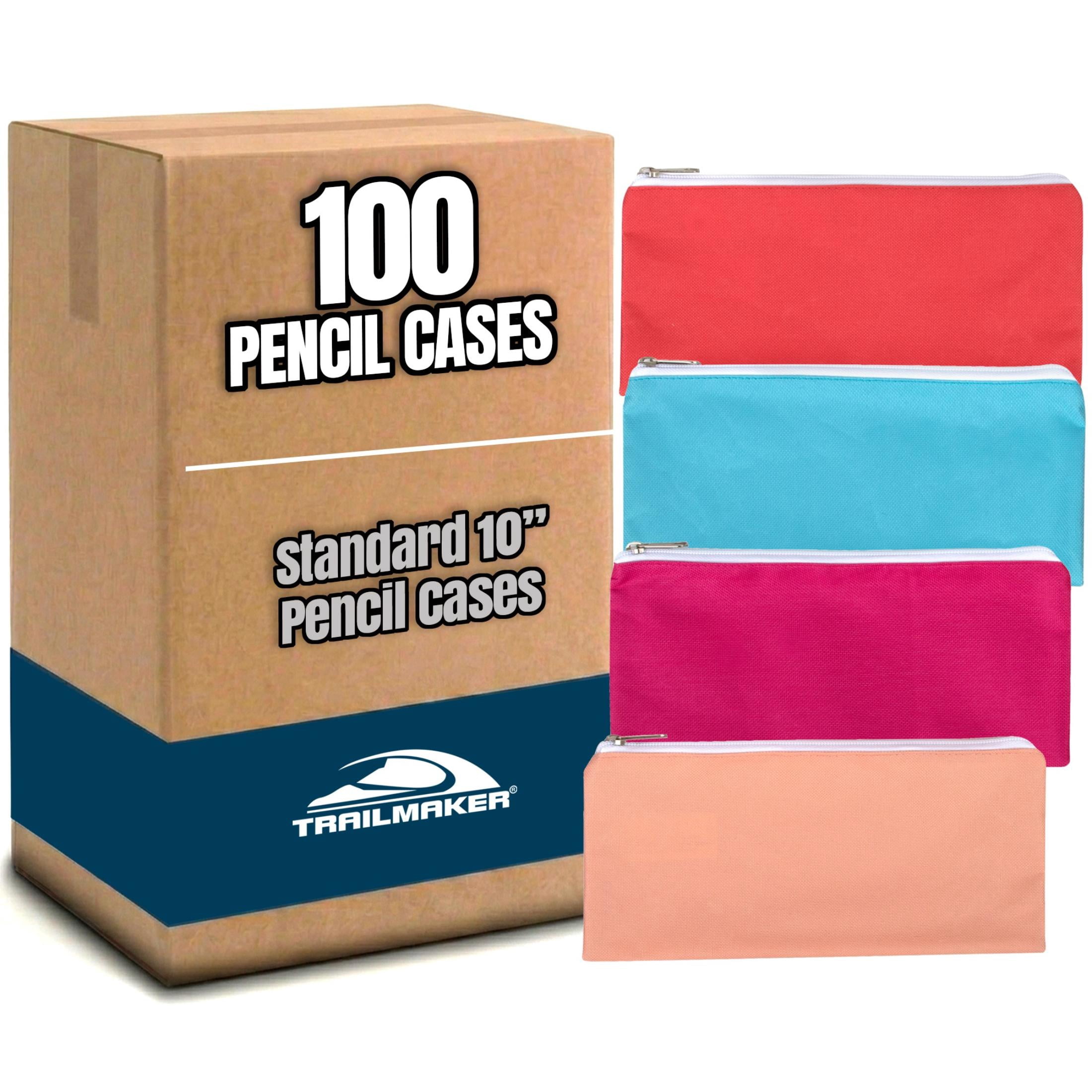100 Pack of Bulk Wholesale Solid Color Zippered Pencil Cases for Pens, Pencils, Markers, Crayons, and Writing Stationary Supplies in 4 Assorted Colors