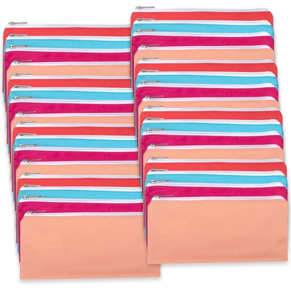 100 Pack of Bulk Wholesale Solid Color Zippered Pencil Cases for Pens, Pencils, Markers, Crayons, and Writing Stationary Supplies in 4 Assorted Colors