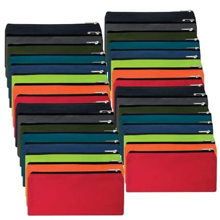 100 Pack of Bulk Wholesale Solid Color Zippered Pencil Cases for Pens, Pencils, Markers, Crayons, Writing and Stationary Supplies in 8 Assorted Colors