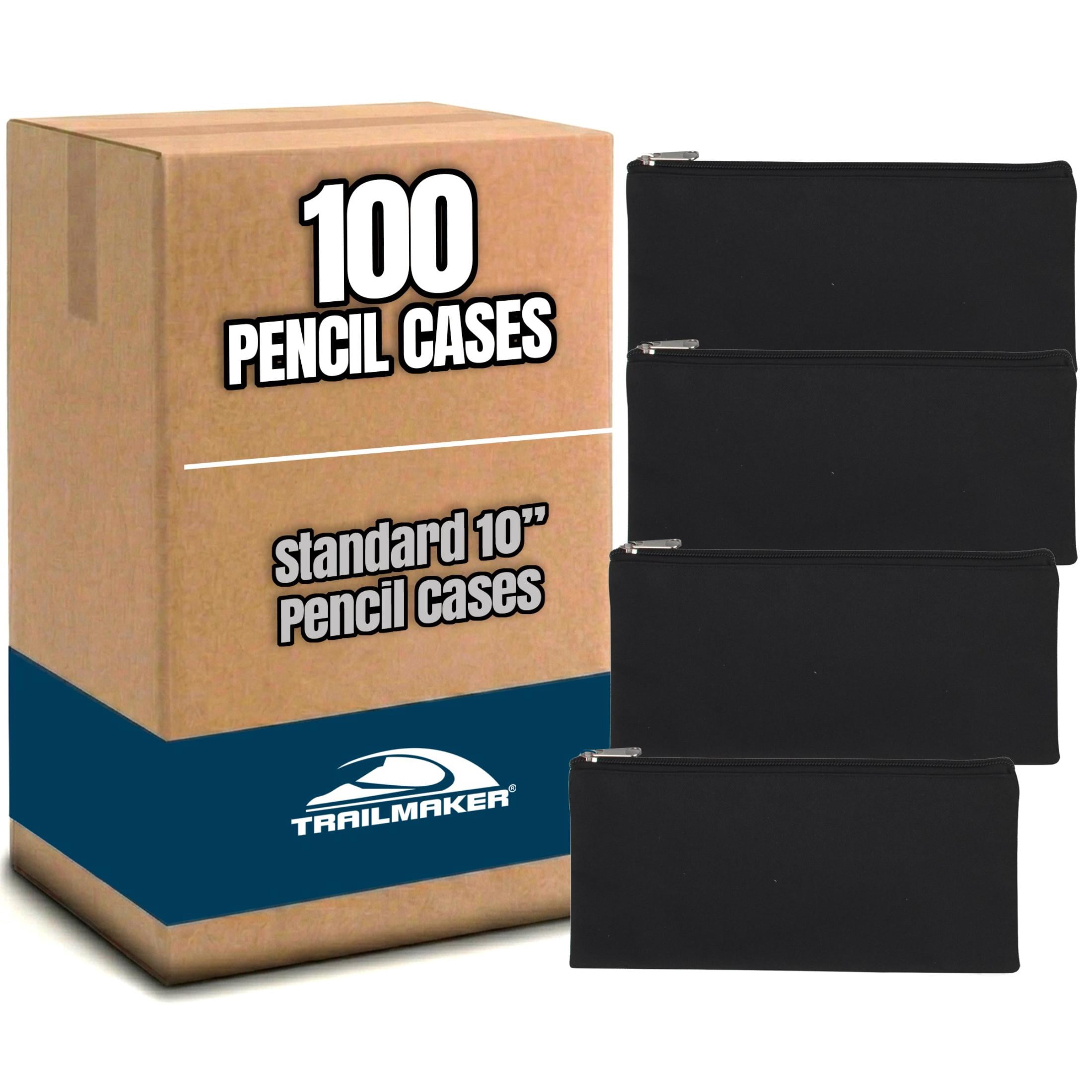100 Pack of Bulk Wholesale Solid Color Zippered Pencil Cases for Pens, Pencils, Markers, Crayons and Stationary Writing Supplies in Black