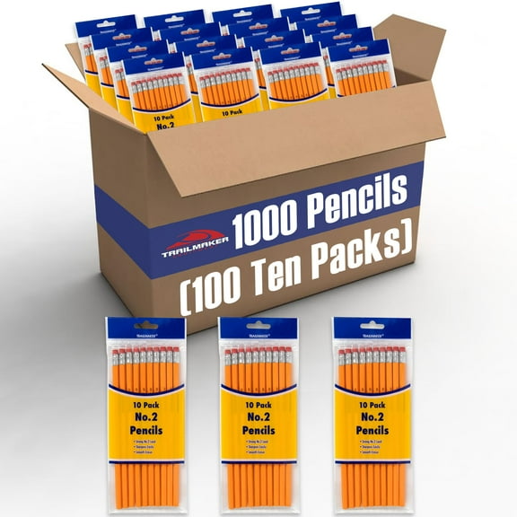 100 Pack of 10 Unsharpened Wood Cased #2 Yellow Pencils Per Pack with Rubber Eraser Tips for 1,000 Pencils Total