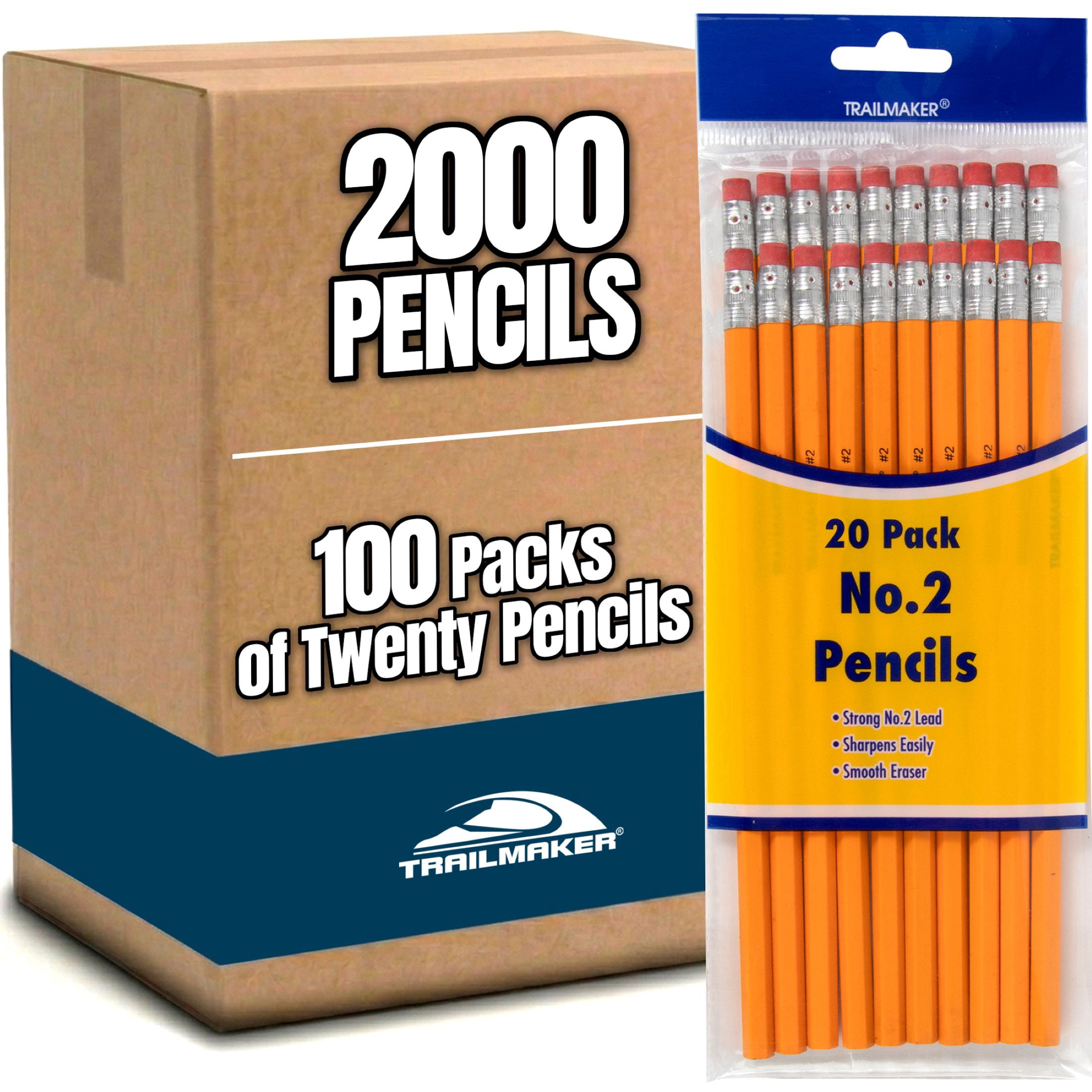Trailmaker 2,000 #2 Pencils Unsharpened, Bulk for Home, Office Supplies | Wholesale Wood Cased #2 HB Pencils (100 20-Packs)