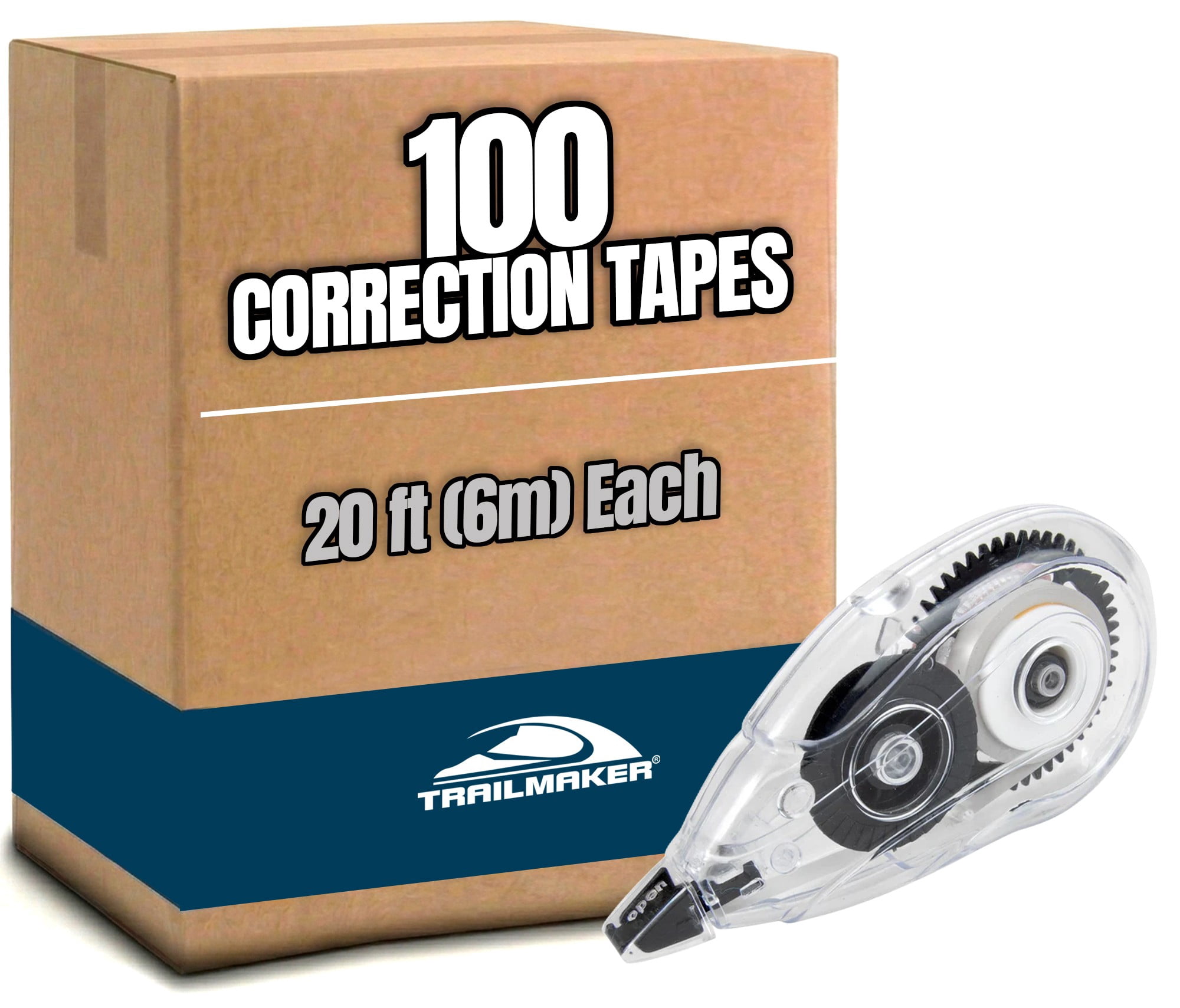 100 Pack of Bulk Wholesale White Correction Tape for Instant Ink Writing Corrections Measuring 20 Feet / 6 Meters Long Each Tape Roll for Students, Teachers, Offices and Classrooms
