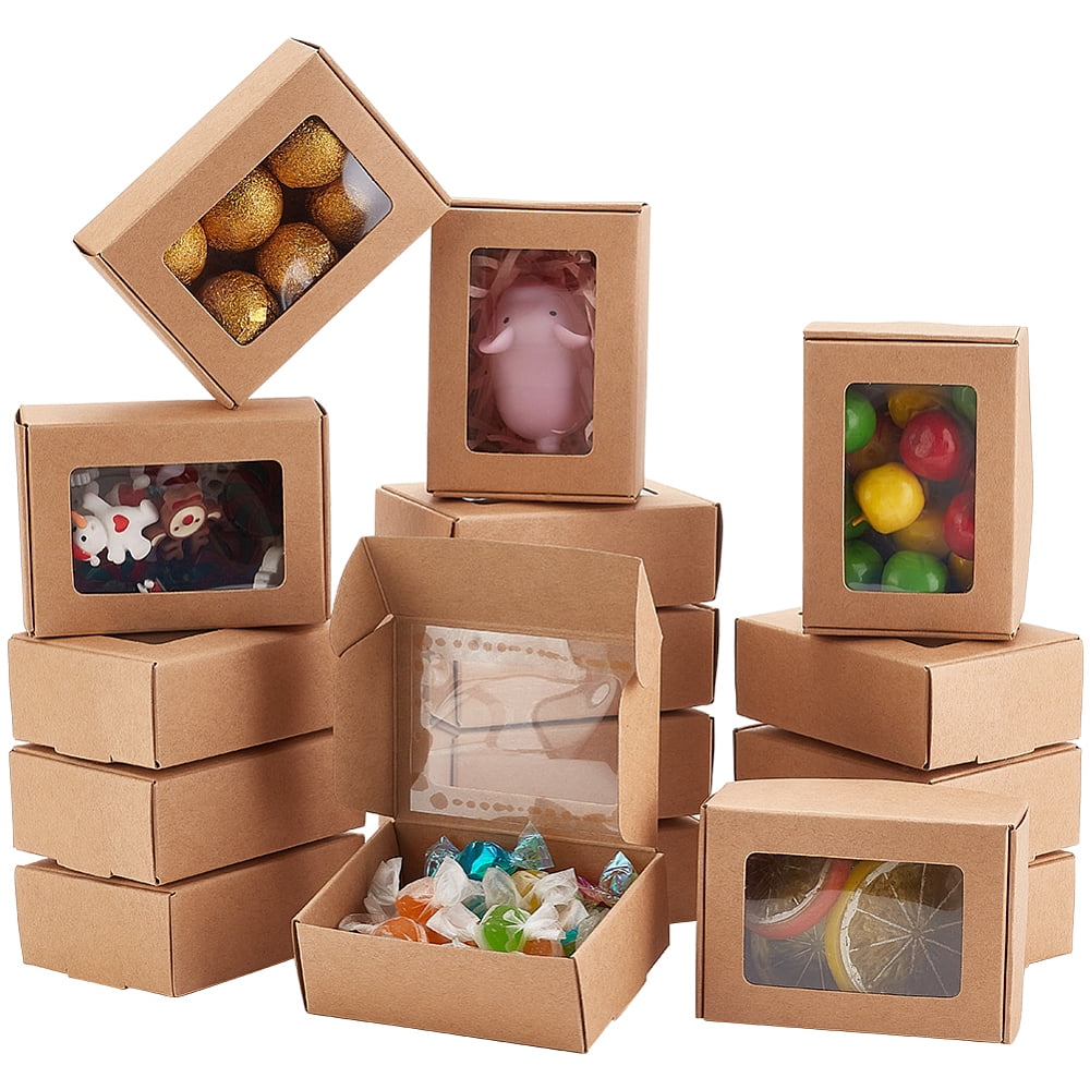 100 Pack BurlyWood Kraft Paper Boxes with Clear Window 3.3x2.3x1.2inch ...
