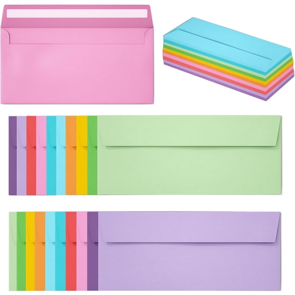 Business Envelopes #10, 100 Count, 10 Assorted Colors, Self-Seal, 4.13 x 9.5 Inches for Business Documents, Invoices, Mailing, and Office Checks