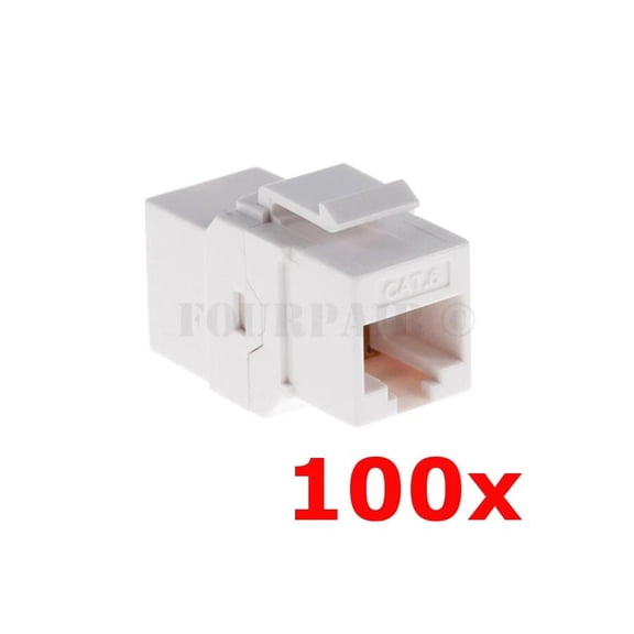 100 Pack - CAT6 Inline Coupler Keystone RJ45 Female Snap-In Jack Insert - White