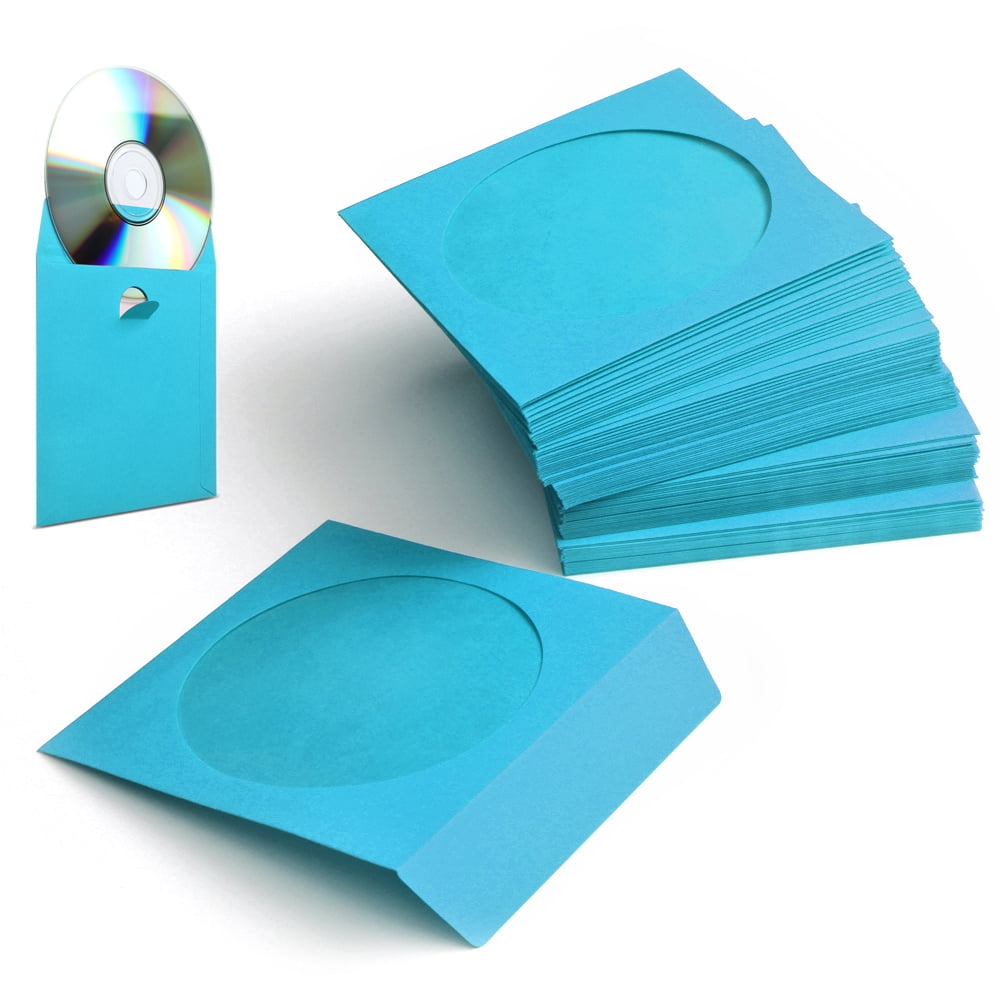 100 Pack CD DVD Thick Paper Sleeves (Blue) Standard Envelope Cases ...