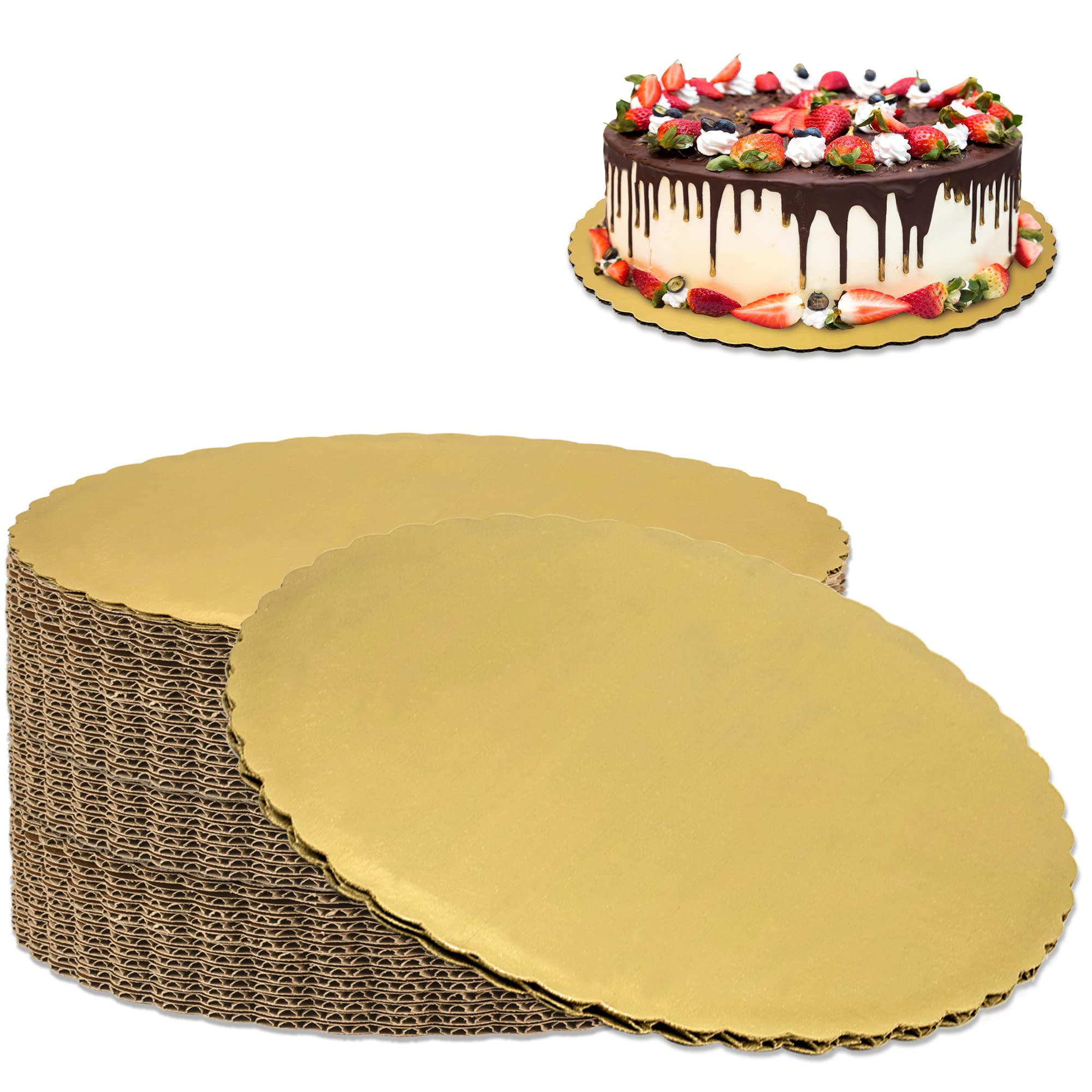 [100 Pack] Cake Boards 12 Inch Gold Cake Pan Disposable Cake Rounds Base Cardboard Circles for ...