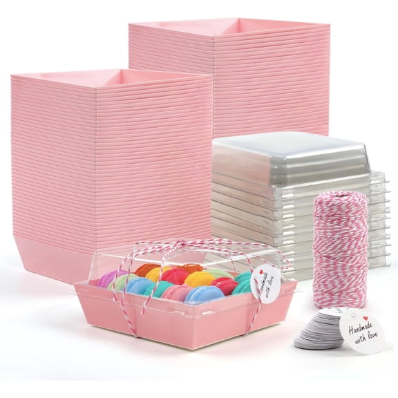 100 Pack Cake Boxes Take Out Boxes Bakery Boxes,Charcuterie Boxes Paper Food Containers to Go Pink Cake Boxes,Pink Bakery Boxes for Packaging, Desserts, Pastry, Cupcakes