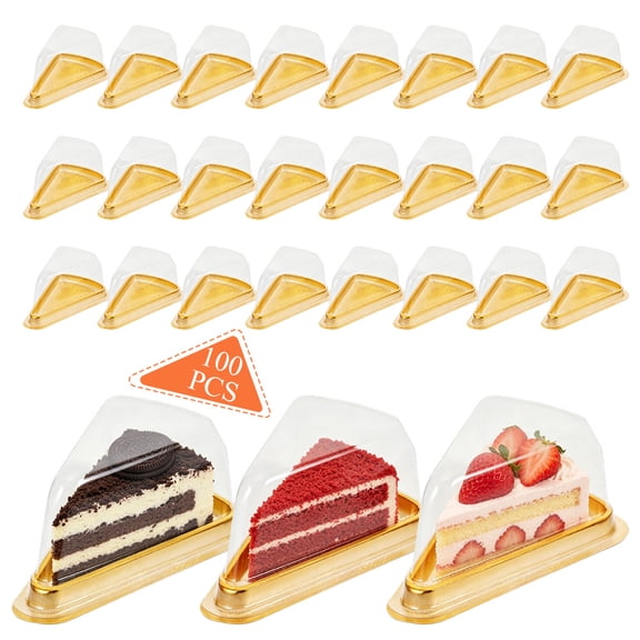 100 Pack Cake Slice Containers, Clear Plastic Cake Containers Disposable Triangular Pie Cheesecake Boxes with Lid for Individual Slice of Cake