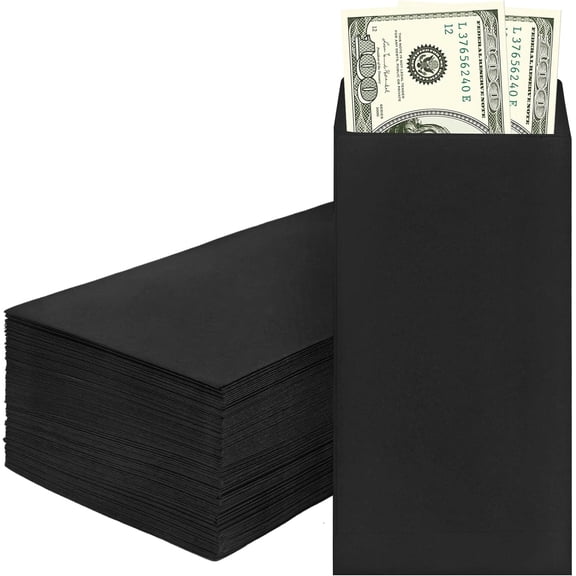 100 Pack Cash Envelopes for Budgeting, 6.7 x 3.5 Inch | Large Pack of Self-Adhesive Money Envelopes for Cash or Coins | Organization Envelopes for Checks, Jewelry, and Small Items(Black)