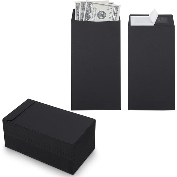 100 Pack Cash Envelopes Self adhesive 6.7x3.5 Inch, Fit for Envelope Money Saving Challenge, Black 120 GSM Thick Money Envelopes for Cash, Budgeting, Tips, Check, Coin & Tickets