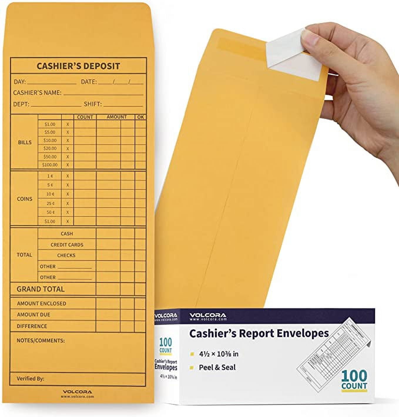 [100 Pack] Cashier Envelopes for Cash Deposit Drop and Money Reporting