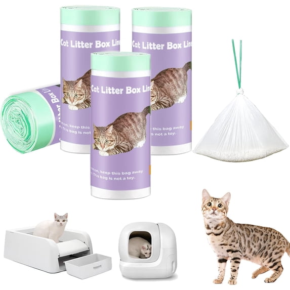 100 Pack Cat Litter Box Liner Bags Compatible with for Clumping & for Smartspin Self-cleaning Litter Box, Thick Heavy Duty Drawstring Waste Drawer Liners Compatible with PURA X/MAX -23" x 12"