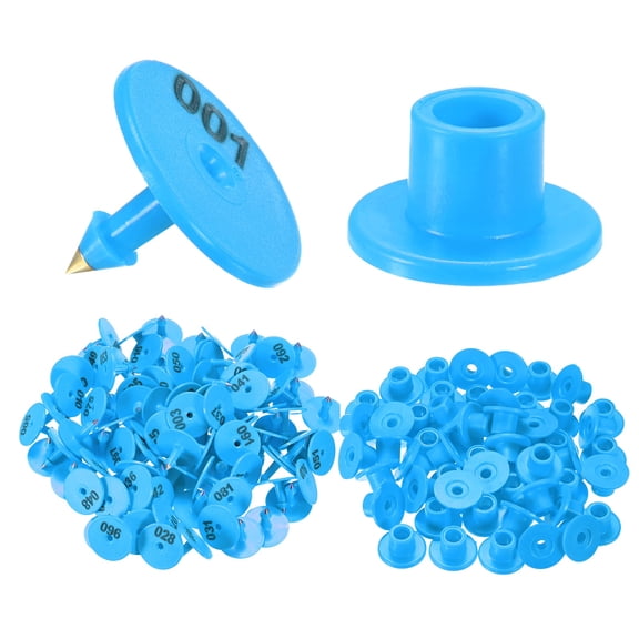 100-Pack Cattle Ear Tags 001-100 Number, Plastic Round Livestock Ear Tags for Cows/Sheep/Cattle/Pig [Blue]