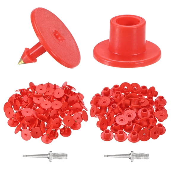 100-Pack Cattle Ear Tags with 2 Ear Label Needles, Plastic Round Blank Livestock Ear Tags for Cows/Sheep/Cattle/Pig [Red]