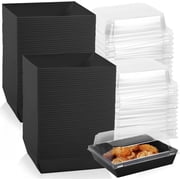 100 Pack Charcuterie Boxes with Clear Lids,Disposable To Go Paper Food Containers,Square Disposable Charcuterie Boxes for Sandwich Cake Slice Cookies Strawberries,Black