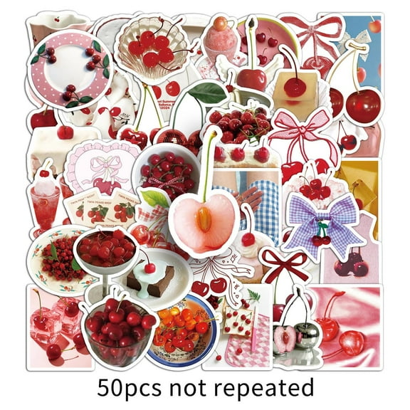 100-Pack Cherry Doodle Stickers, Korean-Inspired Aesthetic Fruit Decals, Waterproof Vinyl for Water Bottle, Laptop, Phone Case, Journal & Luggage
