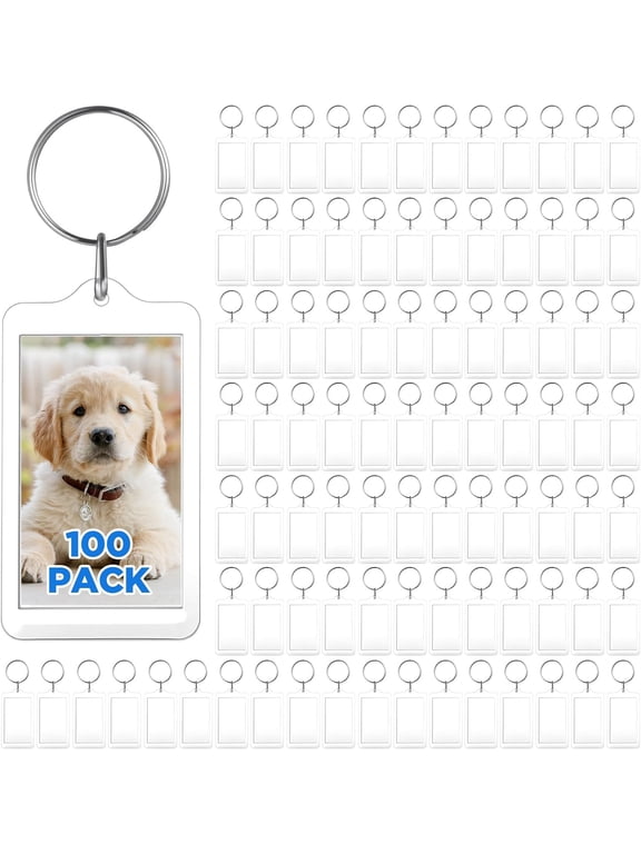 100 Pack Clear Acrylic Photo Keychain Blanks 1.4x2.4 Inch DIY Personalized Picture Frame Keyrings With Split Rings