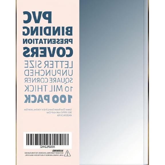 100 Pack Clear Binding Covers, PVC, 10 Mil, 8.5 x 11 Inch, Letter Size, Corner, Unpunched, Transparent Plastic Report Covers