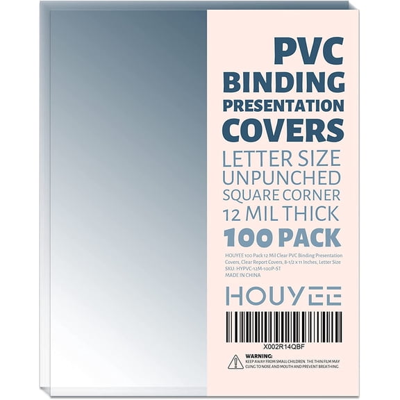 100 Pack Clear Binding Presentation Covers, PVC Report Covers,12 Mil,8-1/2 x 11 Inches, Letter Size