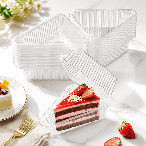 100-Pack Clear Cake Boxes with Snap Lids - Individual Plastic Slice Containers for Cheesecake, Pie, Pastry, Stackable for Bakeries, Parties & Catering