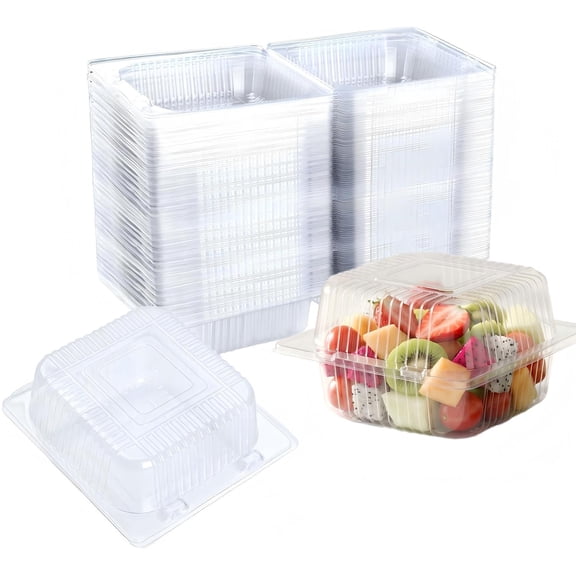 100 Pack Clear Clamshell Food Containers, Thick Disposable Plastic Boxes with Lids, Ideal for Cupcakes, Cake Slices, Sandwiches, Salads, Fruits and Daily Takeout Use