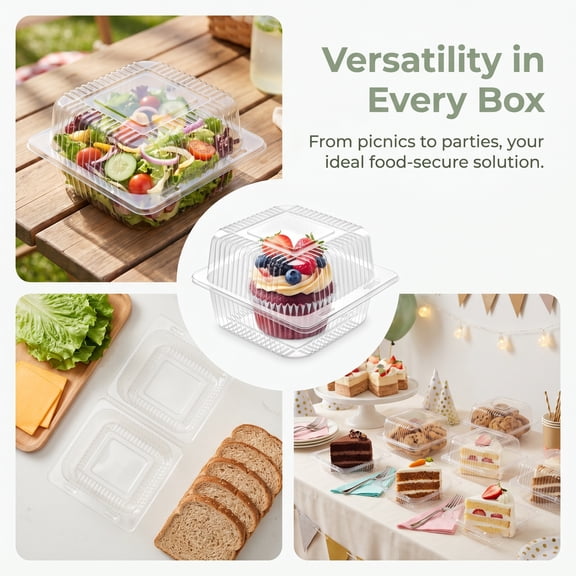 100 Pack Clear Clamshell Food Containers, Thick Disposable Plastic Boxes with Lids, Ideal for Cupcakes, Cake Slices, Sandwiches, Salads, Fruits and Daily Takeout Use