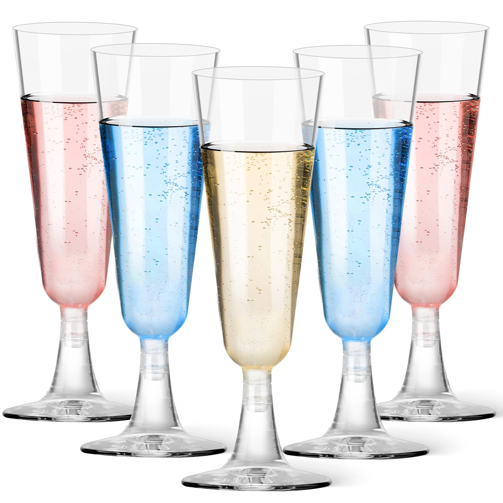 100 Pack Clear Disposable Plastic Champagne Flutes 5.5 Oz, Elegant Wine Glasses Cups for Wedding, Birthday Party, Wine Tasting, New Year's Eve Celebration Supplies