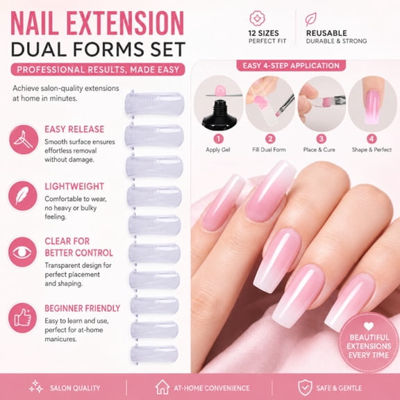 100 Pack Clear False Nail Mold Set, Full Cover Dual Forms for Gel Nail Tips, TIKA