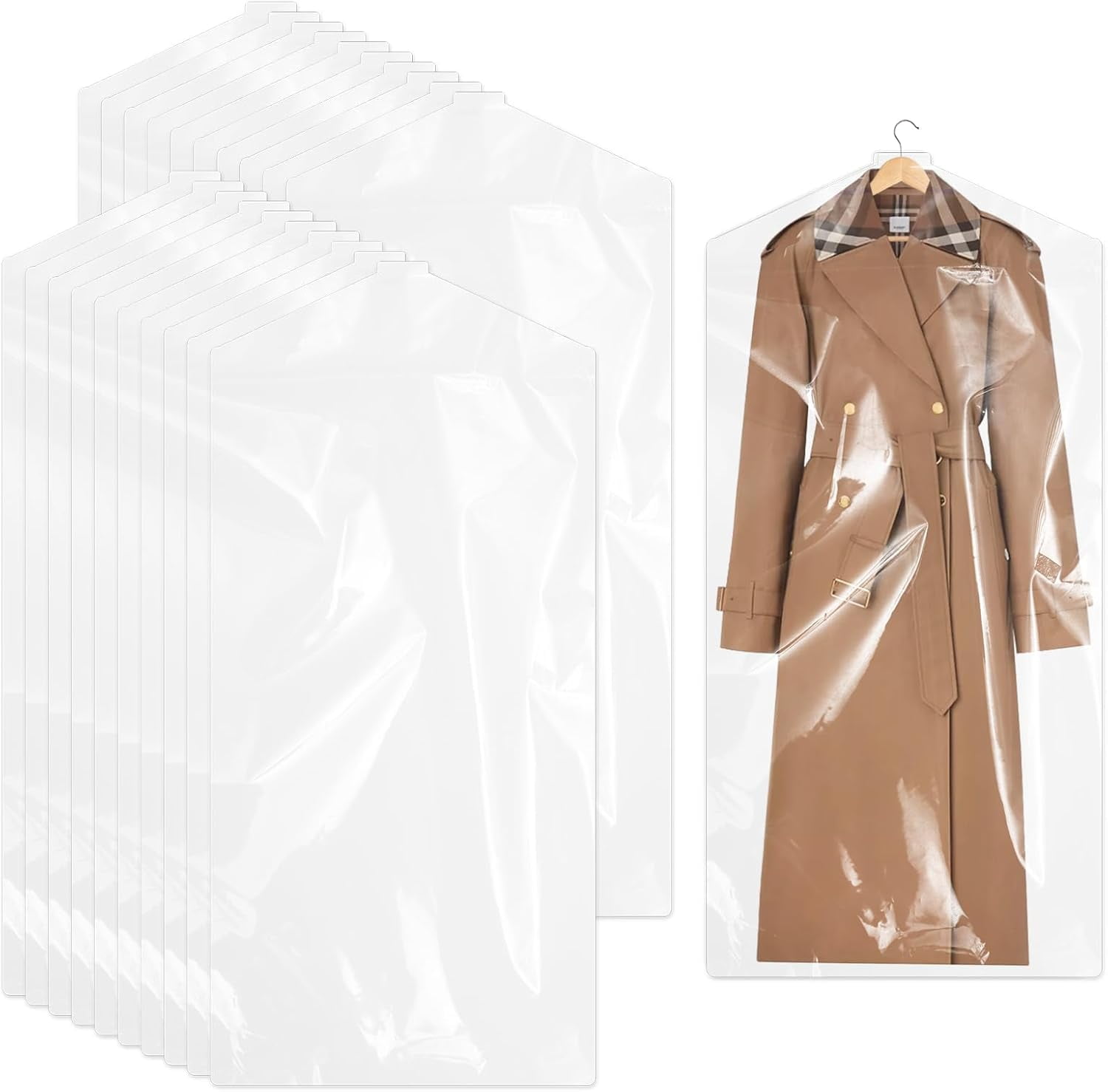 100 Pack Clear Garment Bags for Hanging Clothes, Dry Cleaner Bags, Plastic Garment Bags, Dry Cleaning Bags, Clear Plastic Bags for Clothes Cover, for Dry Cleaner Closet Storage Travel, 60x90cm