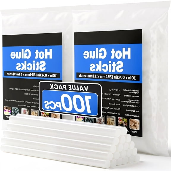 100 Pack Clear Hot Glue Sticks, 10 Inch Long x 0.43 Inch Diameter, EVA Full Size Glue Gun Sticks for Wood, Metal, Glass, Plastic, Fabric, Leather, Foam