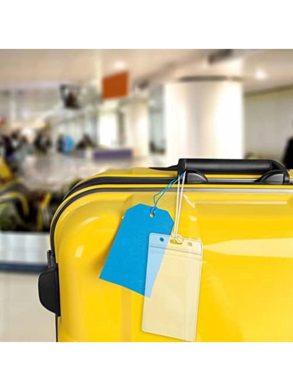100 Pack Clear Luggage Tags Bag Tags Holder Identification ID Card Badge Holder with Luggage Tag Loop Straps for Business Travel and Office Supplies