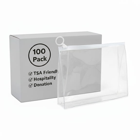 100 Pack Clear PVC Makeup Cosmetic Toiletry Bags with Zipper Slider Closure for Beauty, Skin Care, Stationary, Travel & Commute 100 Count