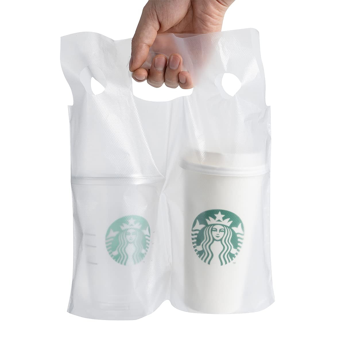 100 Pack Clear Plastic Bags Disposable Beverage Carriers up to 32oz