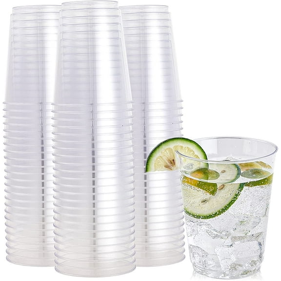 100 Pack Clear Plastic Cups 10 oz Disposable Cups Heavy Duty Plastic Tumblers, Reusable Clear Hard Plastic Cups Tumblers for Wedding, Thanksgiving, Halloween, Christmas Party
