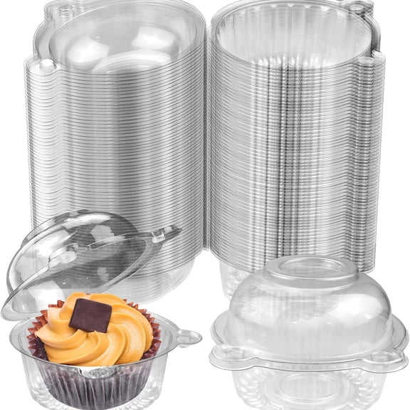 100 Pack  Clear Plastic Dome Cupcake Boxes - Perfect For Muffins, Mousse, Pastry, Sandwiches - Resealable Containers With Lids For Kitchen And Dining Use