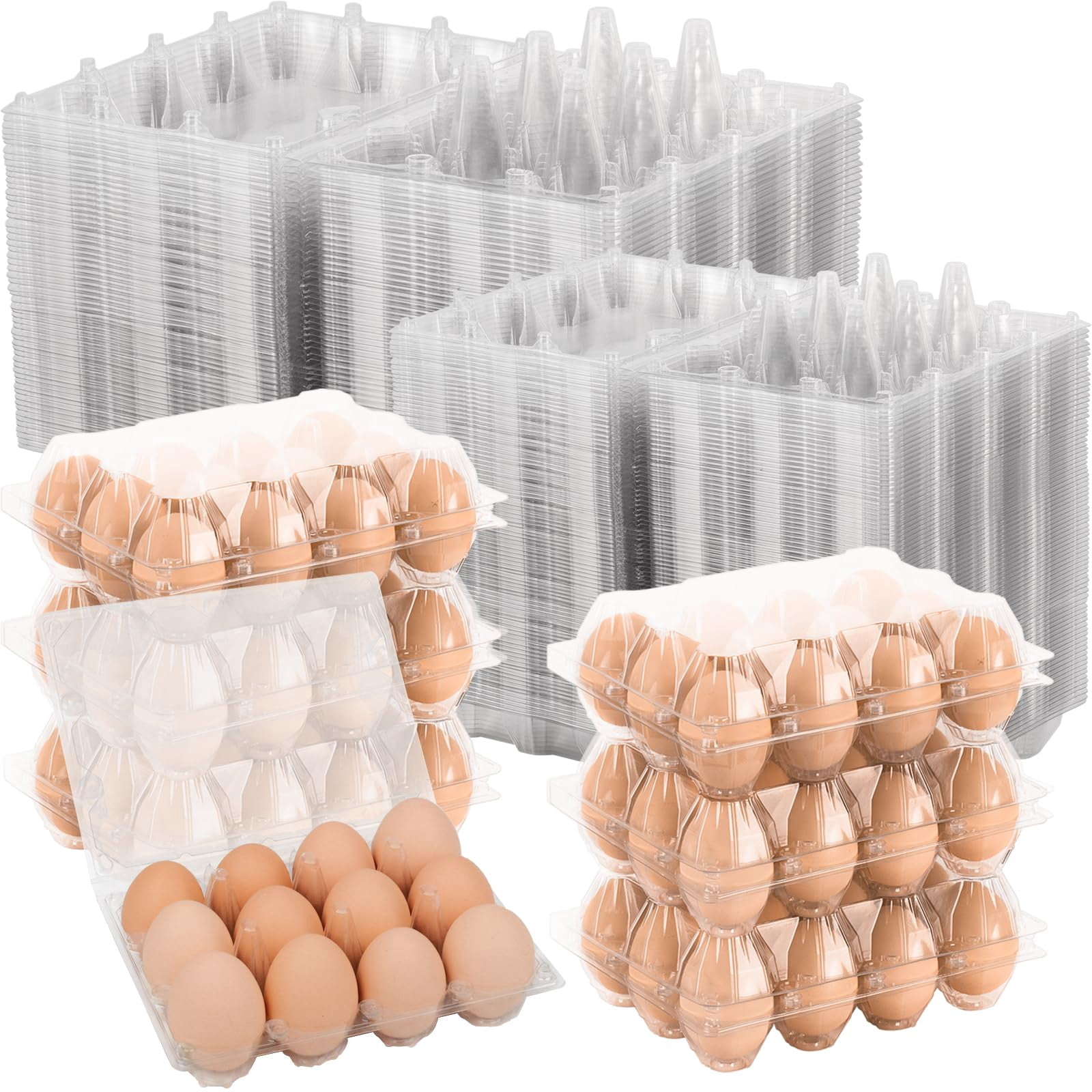 100 Pack Clear Plastic Egg Cartons  Reusable Stackable Containers For Farm Market & Fridge Storage 3*4 Grid