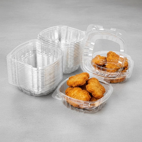 100 Pack Clear Plastic Hinged Food Containers with Lids - Disposable Square Clamshell Take Out Boxes for Cake Slice, Sandwich, Salad, Dessert & Pastry - Thickened Togo Food Tray