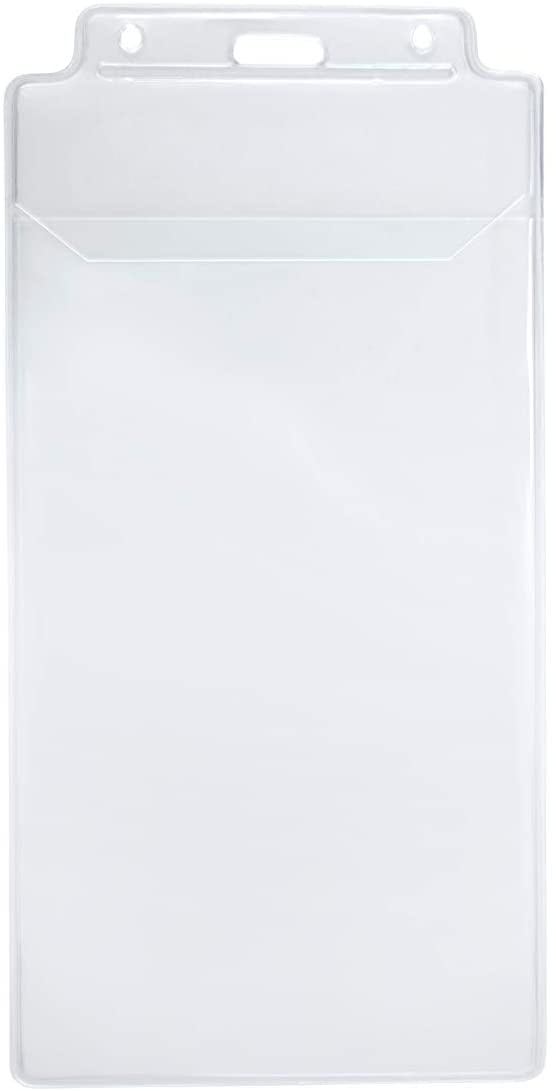 100 Pack - Clear Plastic Large Ticket Holder with Tuck in Flap - Weatherproof Credential Holder 3 3/4 x 7 1/2 Inch for Sporting Events, Concerts, Press Pass and More by Specialist ID