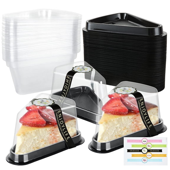 100 Pack Clear Plastic Pie Slice Containers with Lids Triangle Cake Boxes for Cheesecake Dessert with Stickers