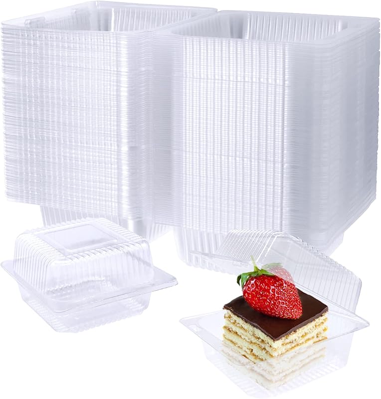 MY 100 Pack Clear Plastic Square Hinged Food Container,Disposable Plastic To Go Containers with Clear Lids,Cake Slice Containers Clamshell Takeout Tray for Pastry,Salad,Dessert(5.1"x 4.7"x 2.8")